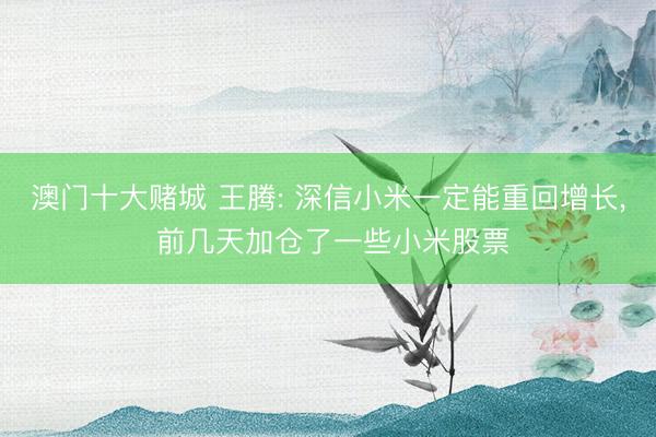 澳门十大赌城 王腾: 深信小米一定能重回增长, 前几天加仓了一些小米股票